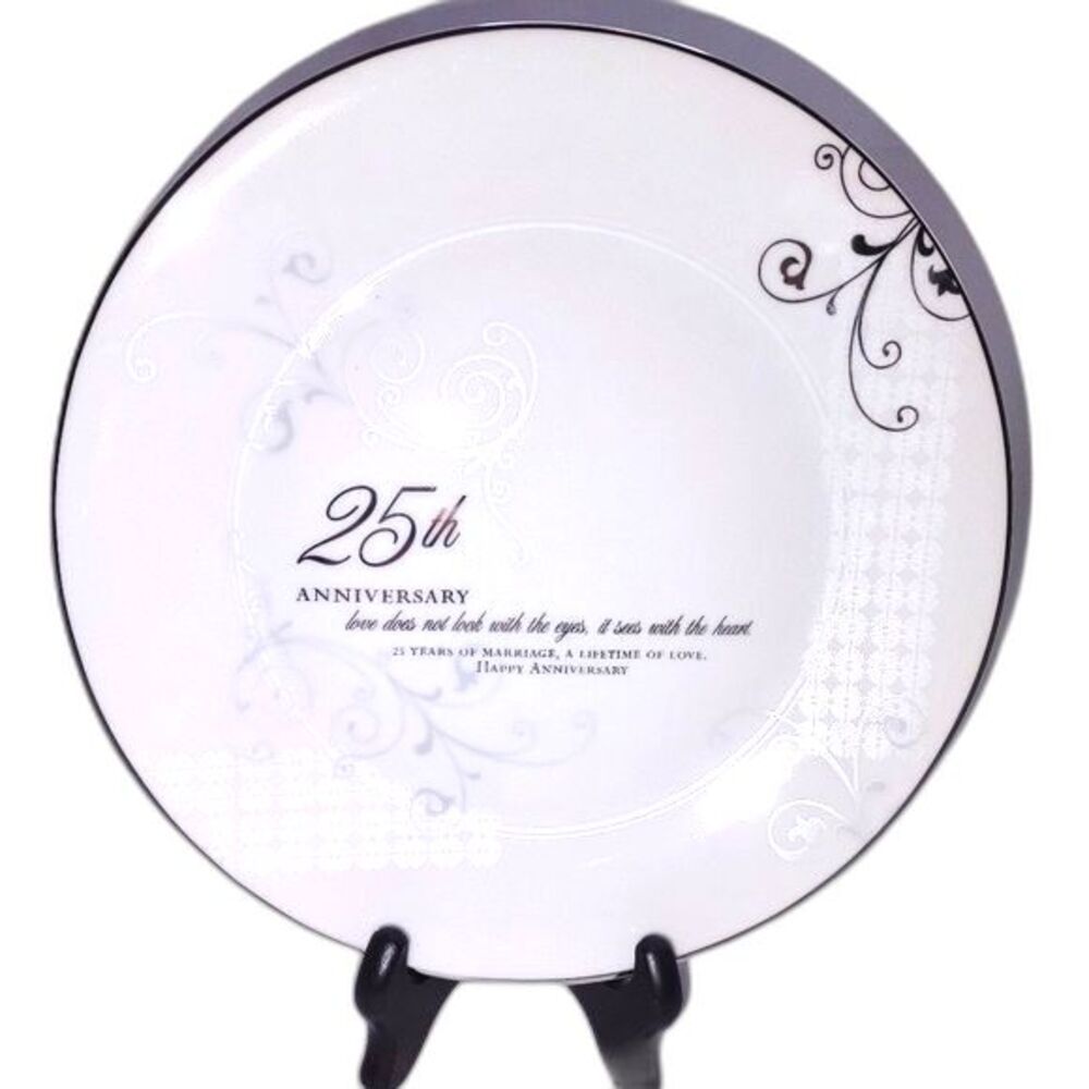 Roman 25th Wedding Anniversary Decorative Plate with‎ Hinged Stand